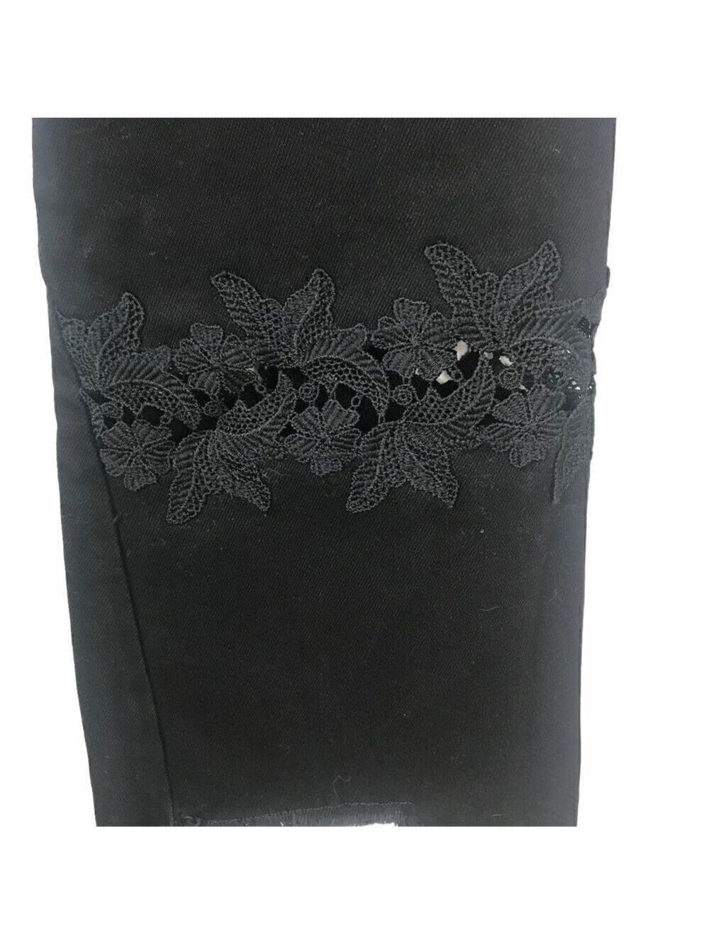 Sandro Paris Tori Flared Lace Inset High Rise Raw Hem Jeans Size 38 (M /6-8) - Picture 7 of 10